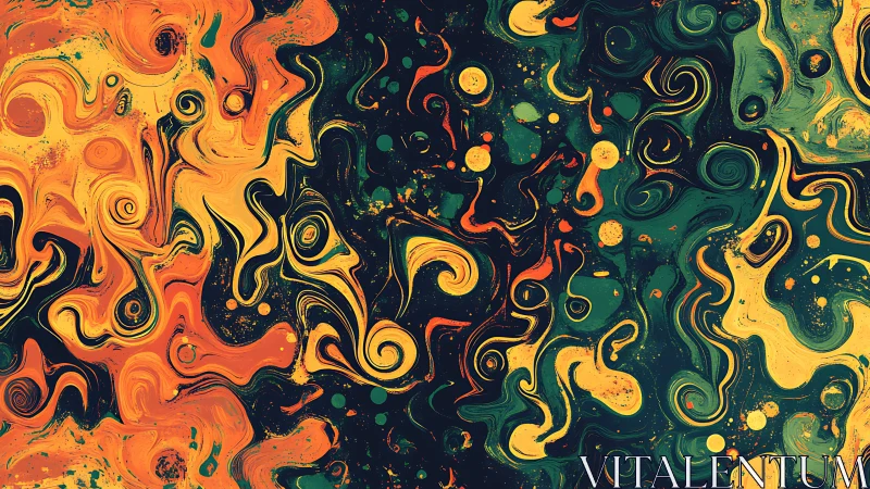 Fluid marbled abstraction renders swirling warm and cool fields