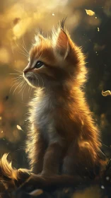 Side profile of long-haired kitten in warm backlight.