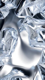 Liquid chrome refractive surfaces with fluid metallic geometry.