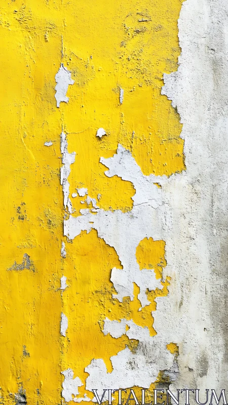 Sun-battered yellow wall shedding stories in peeling white.
