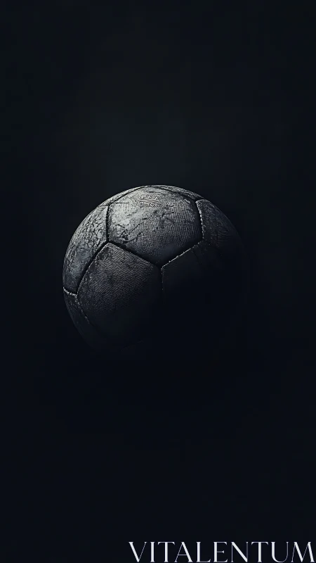 Single worn leather football rendered in dramatic low-key lighting