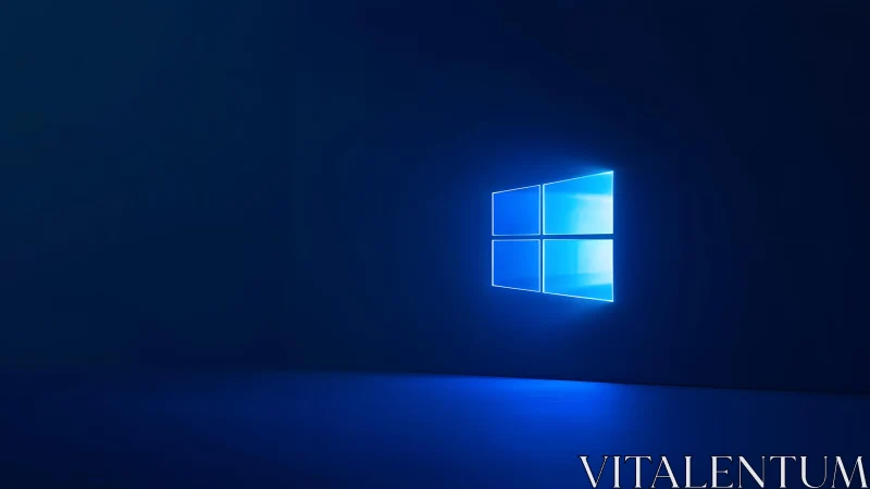 Glowing Windows Logo on Minimalist Blue Background, Digital Art.