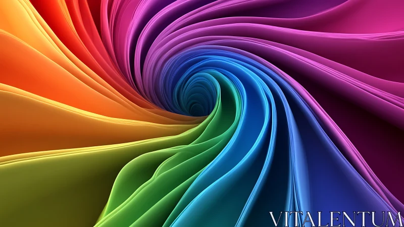 Swirling rainbow vortex of layered ribbons in motion.