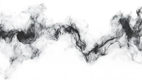 Monochrome fractal smoke wave traces fluid motion across white