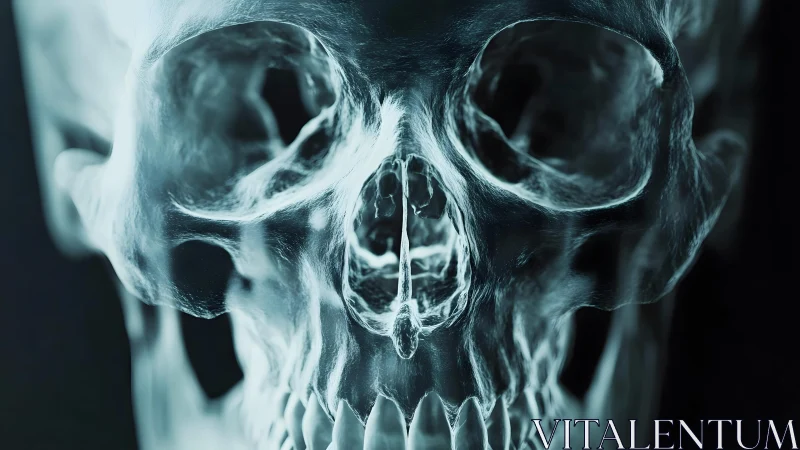 Detailed Human Skull X-ray Close-Up in Dramatic Monochrome Style.