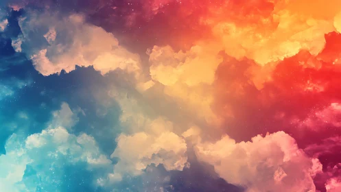 Sunlit nebula clouds over prismatic twilight skyscape.