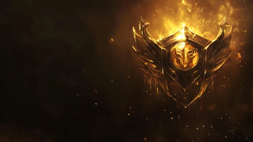 Golden winged gaming emblem glows in dramatic darkness.