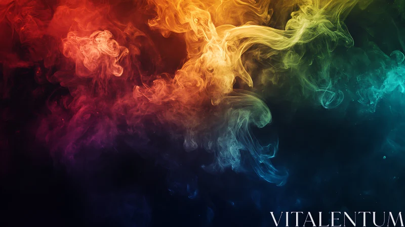 Multicolor volumetric smoke forms gradient over dark field