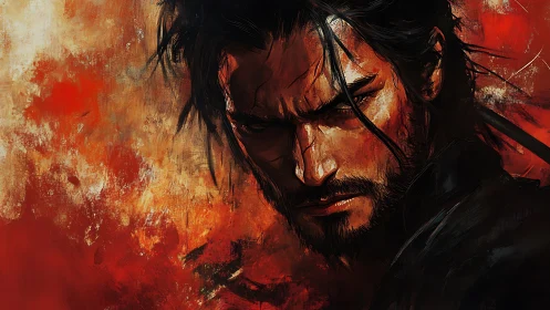 Samurai warrior portrait rendered in dynamic painterly strokes