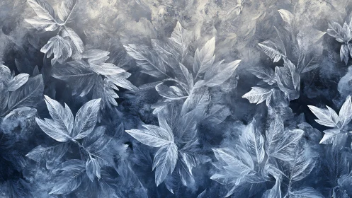 Macro crystalline frost foliage in layered blue gradients