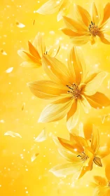 Golden yellow floral abstraction with drifting petals in bokeh field