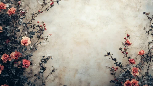 Vintage Roses Frame an Aged Wall with Timeless Beauty.