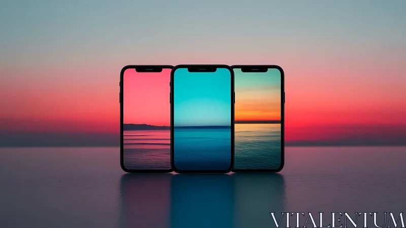 Three pocket horizons quietly remix a neon seaside sunset