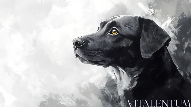 Profile study of black dog with textured brushwork and soft contrast