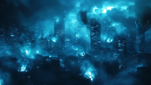 Infrared-tinged megacity under synchronized combustion event.