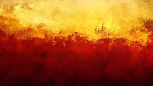 Abstract red and yellow textured painting with warm gradient tones.