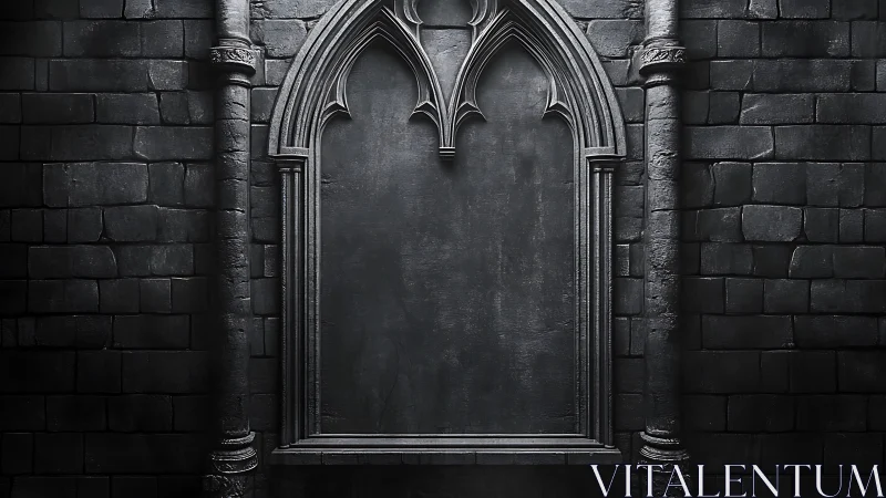 Gothic stone wall with pointed arched recess and flanking columns