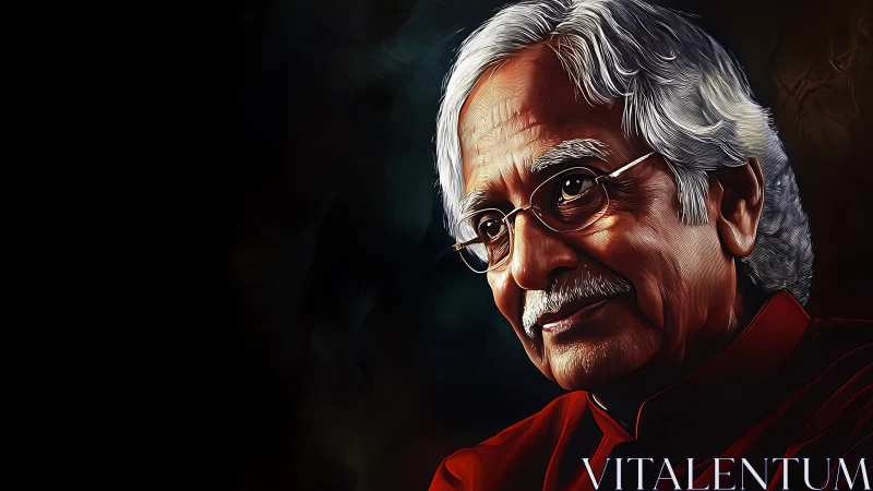 Elderly man portrait with glasses on dark background.