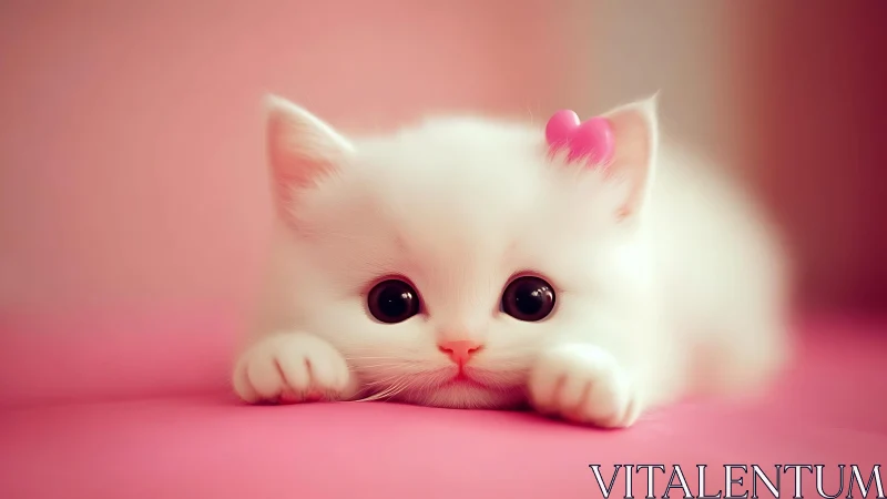 Adorable White Kitten with Big Curious Eyes in Pink.