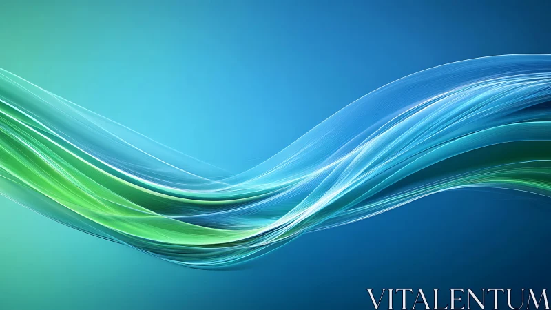 Abstract blue green light waves on smooth gradient background.