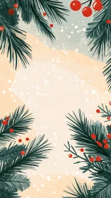 Vertical winter border with pine branches and red berries.