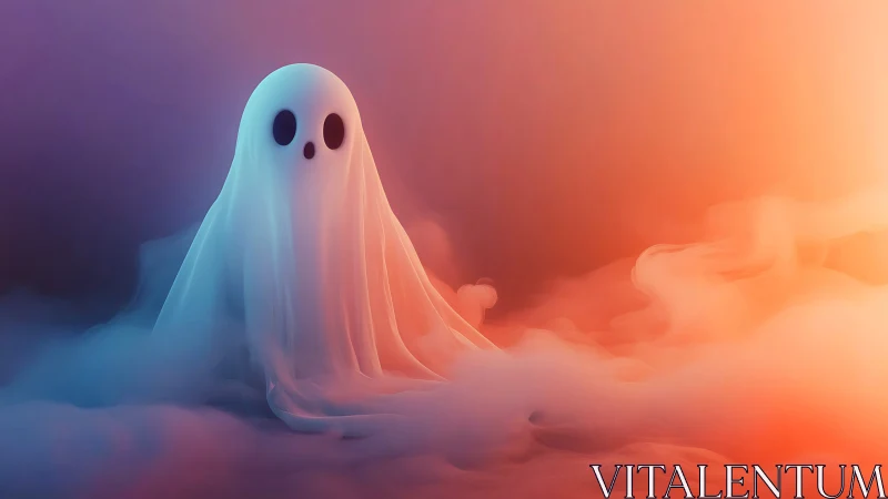 Gentle pastel ghost resting in a dreamy glowing mist.