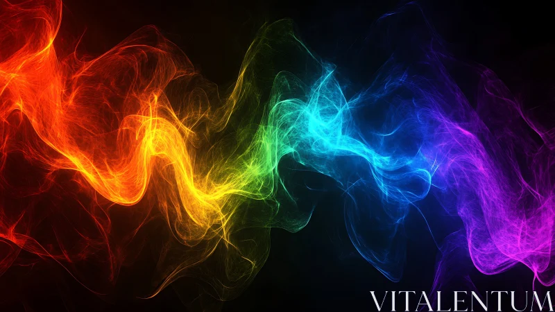Colored light wisps form a continuous spectrum on black background
