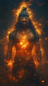 Fiery ascetic warrior engulfed in swirling divine flames.