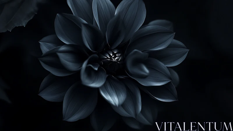 Dark Dahlia Petals Unfold Against Black.