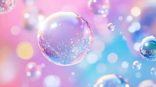 Soft rainbow bubbles drift gently through dreamy light