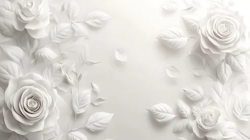 Elegant White Roses in Soft Relief Design