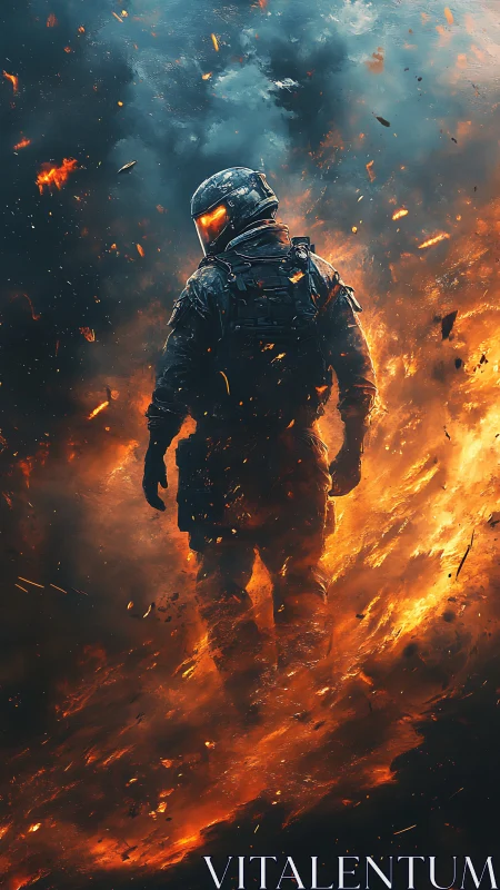 Inferno-Clad Warrior Stands Resolute in Apocalyptic Firestorm.