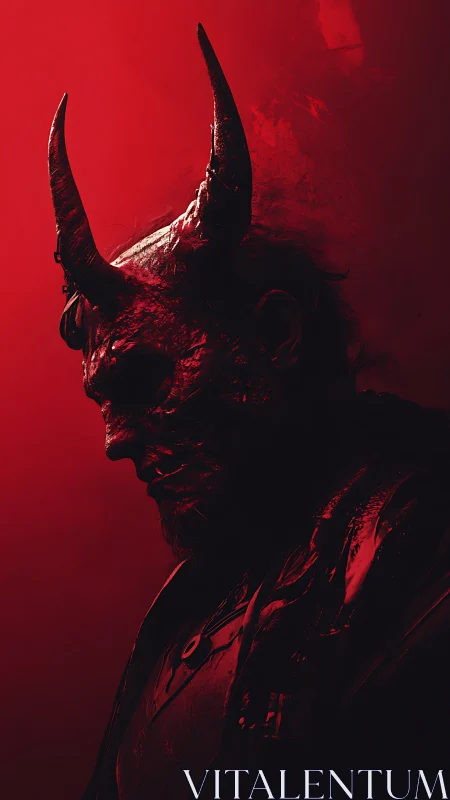 Horned demon silhouette in ominous red backlighting.