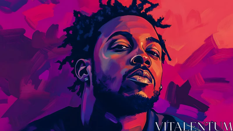 Bold portrait drenched in neon color and quiet confidence.