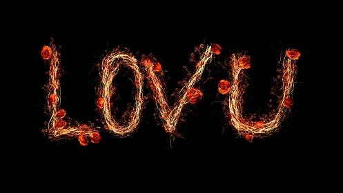 Love burns bright in fiery sparkle display against darkness