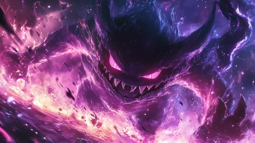 Spectral void creature emerging through luminous plasma storm