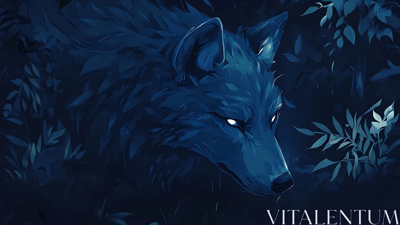 Moonlit phantom wolf drifts through midnight leaves in silence