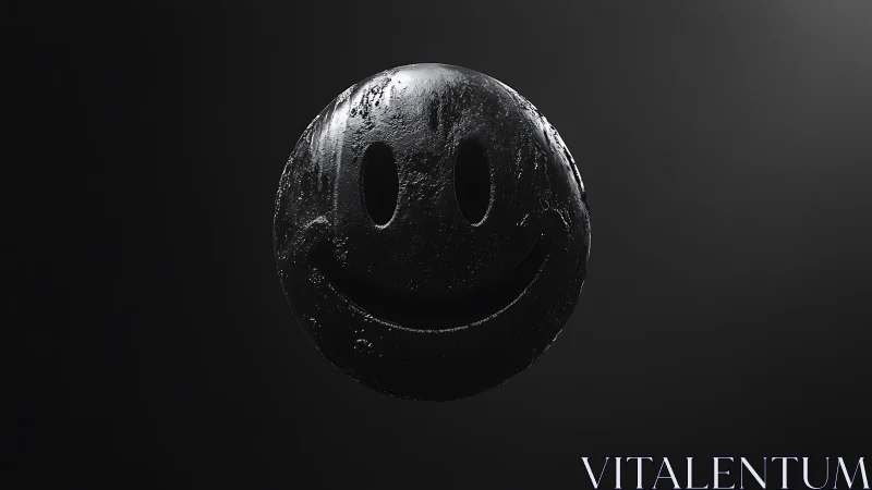 Dark textured smiley face in minimalist 3D render.