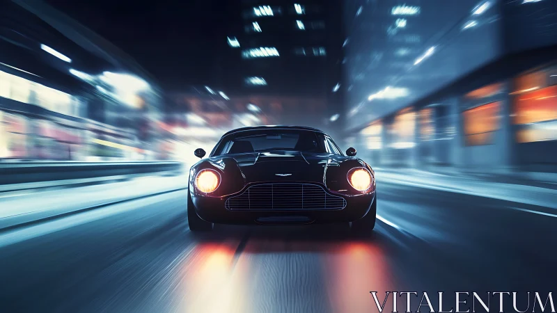 Midnight city drive with a sleek classic sports car.