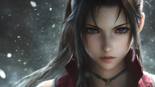 Snowlit warrior gaze, storm-bright eyes and quiet fury.