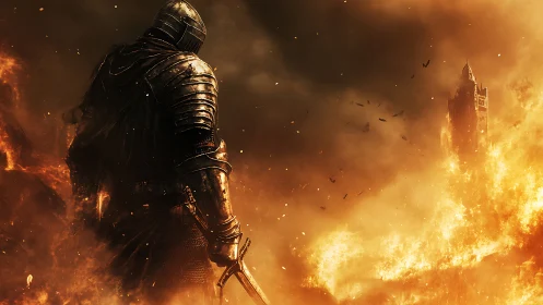 Armored Knight Stands Brave Against Flames of Destiny
