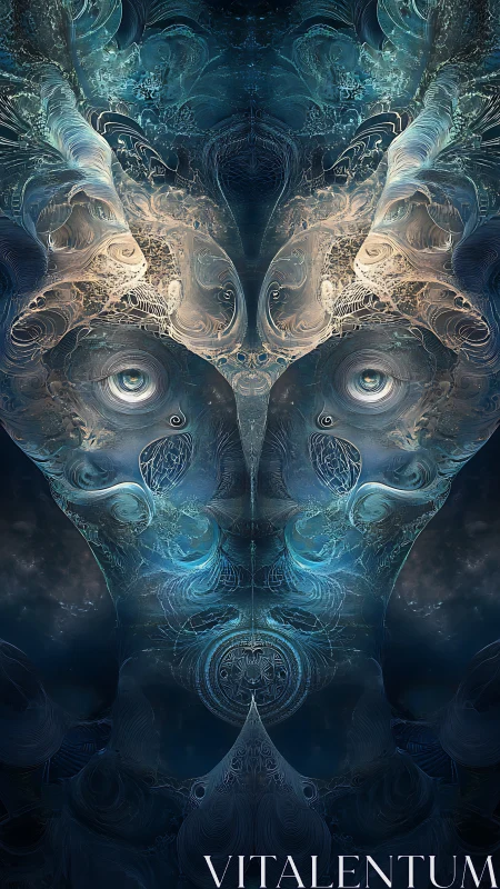 Galactic mask of swirling oceans and whispering circuitry.