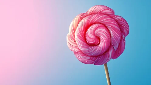 Pink spiral lollipop against gradient blue background