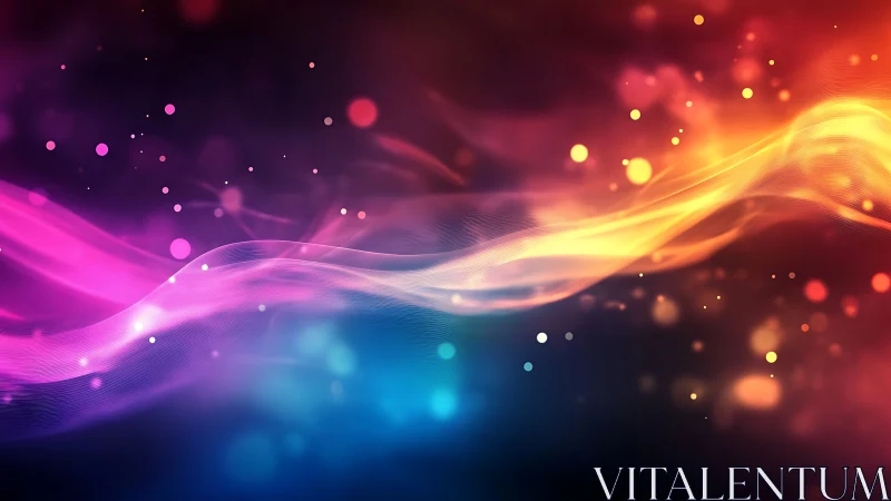 Colorful flowing light waves on dark abstract background.