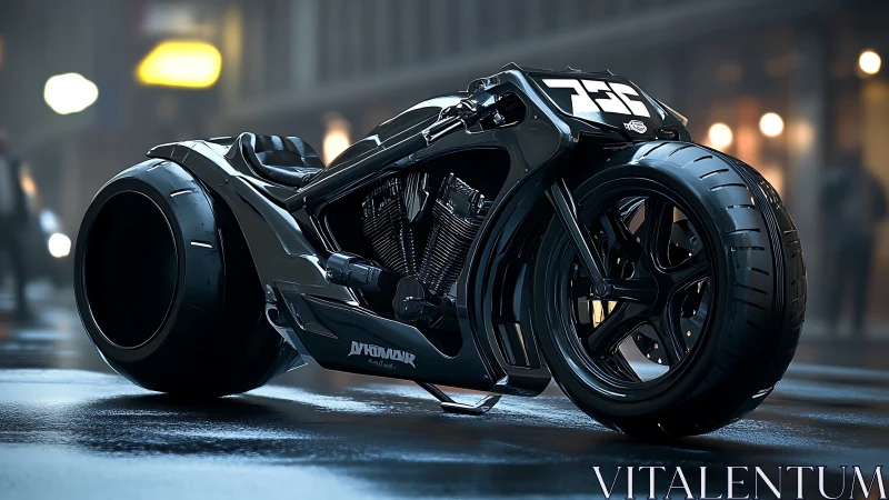 Streetlit cyber cruiser flexes its chrome muscles at dusk