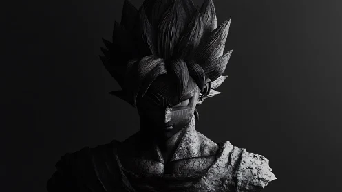 Shadowed spiky haired warrior bust rendered in gritty 3D