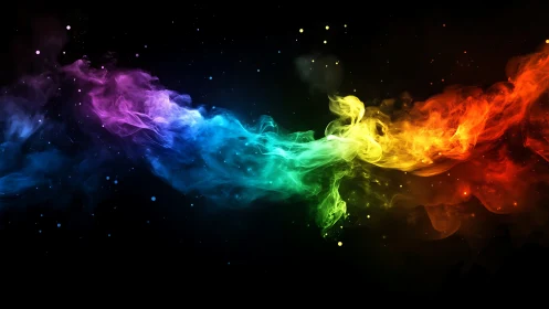 Prismatic smoke ribbons colliding on a deep cosmic void.