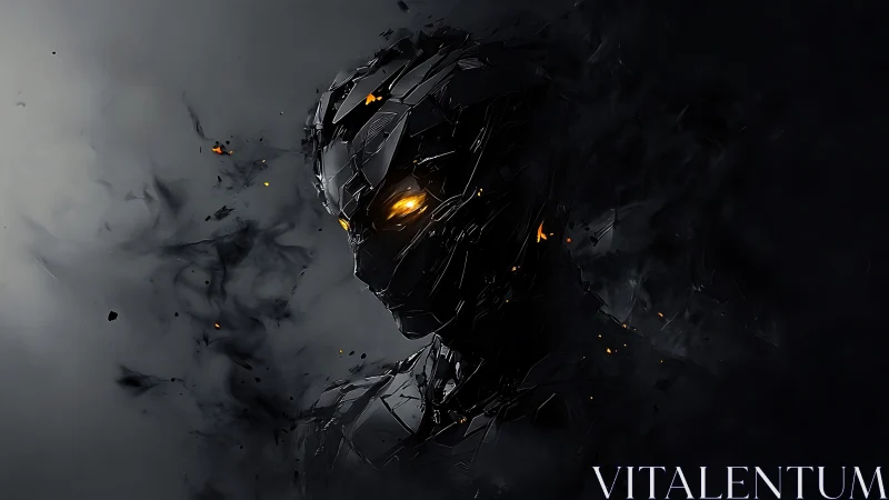 Shadowforged android emerges with molten golden gaze