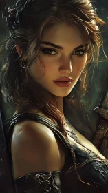 Warrior heroine portrait in moody cinematic lighting.