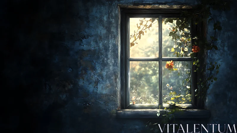 Sunlit window of wild vines and tender, hopeful blooms.